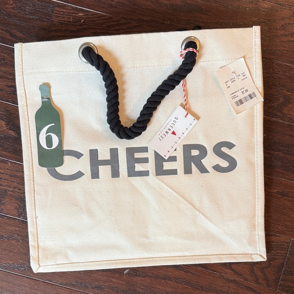 Queenwest Trading Co. Canvas Tote with 6 bottle wine holder!